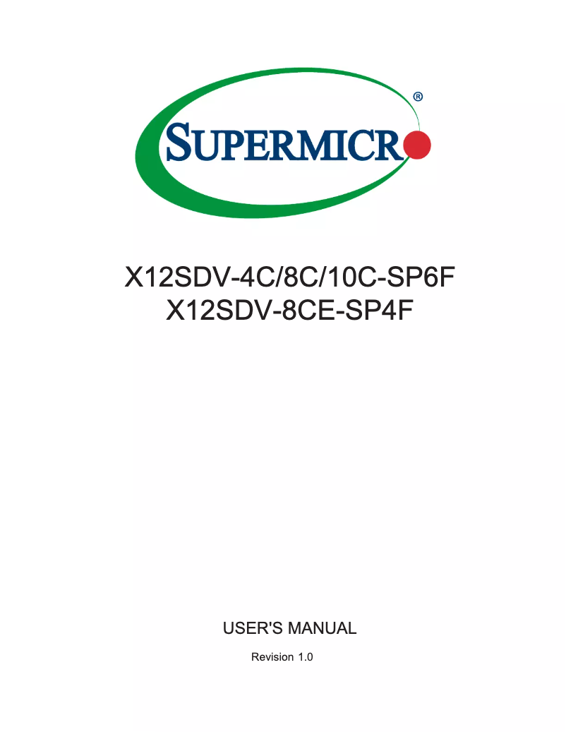 Page 1 de la notice Manuel utilisateur Supermicro X12SDV-4C-SP6F