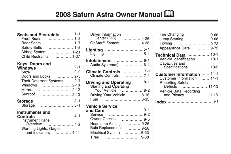 Page 1 de la notice Manuel utilisateur Saturn Astra (2008)