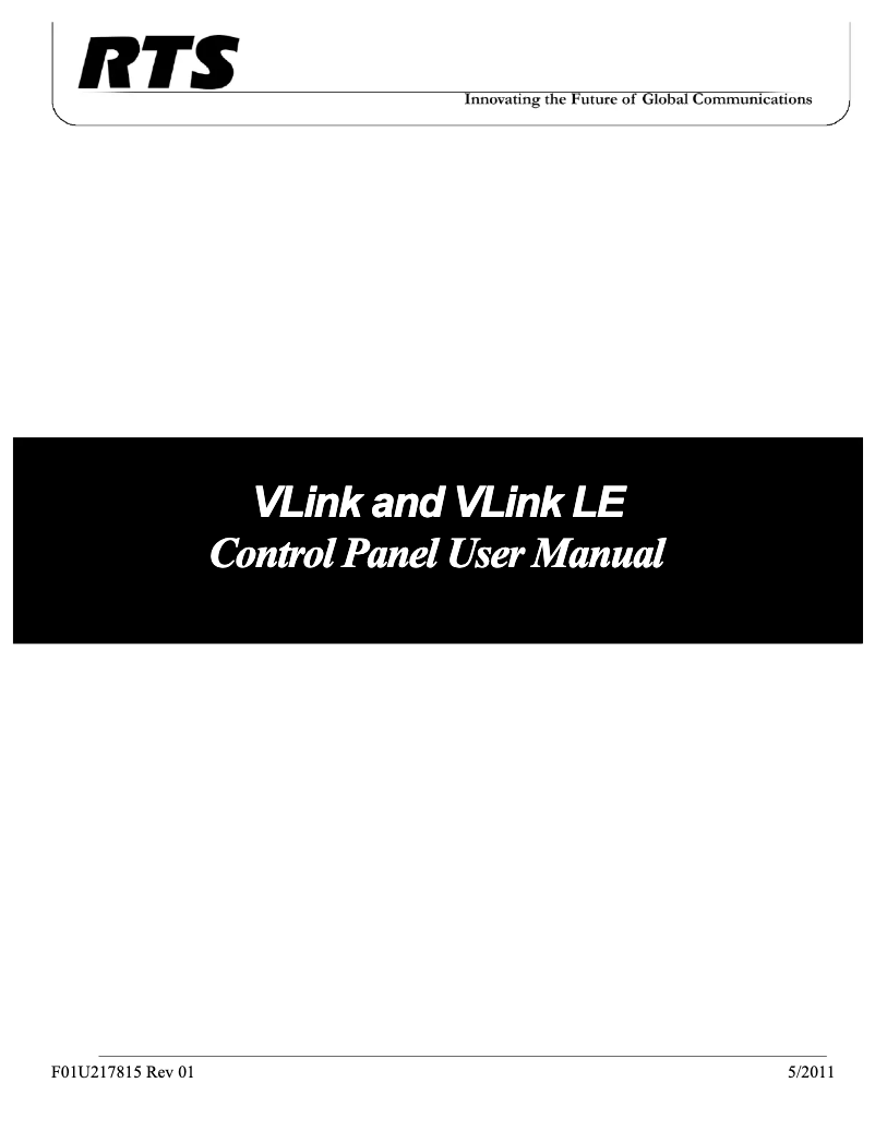 Page 1 de la notice Manuel utilisateur RTS VLink Control Panel