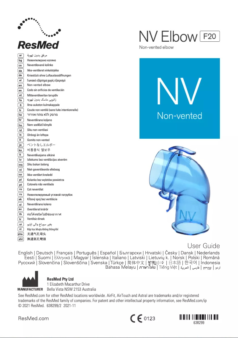Page 1 de la notice Manuel utilisateur ResMed NV Elbow F20