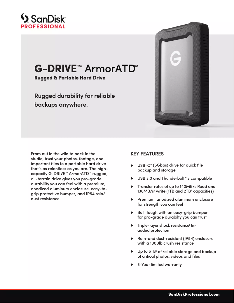 Page n°1 - Fiche technique Sandisk G-DRIVE ArmorATD