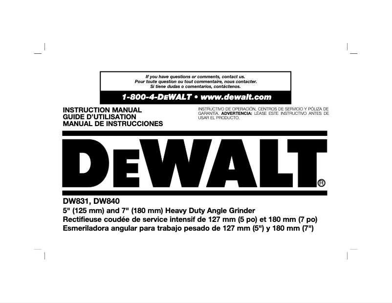 Page 1 de la notice Manuel utilisateur DeWalt DW840