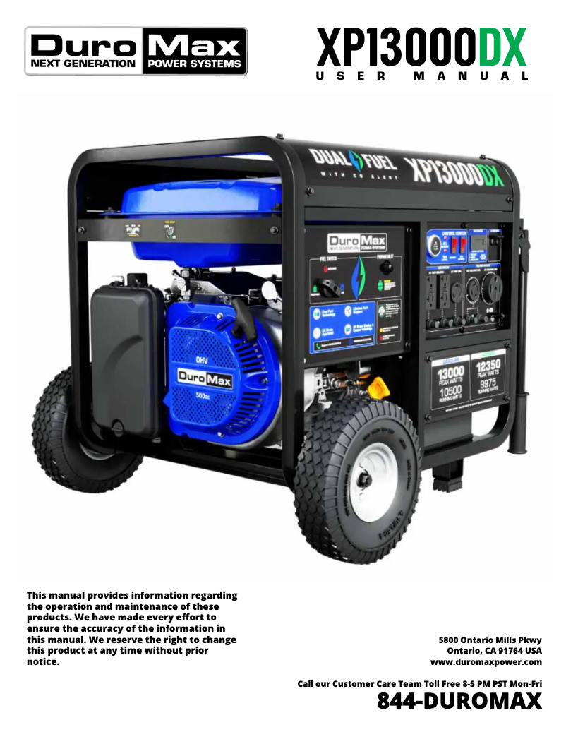 Page n°1 - Manuel utilisateur DuroMax XP13000DX