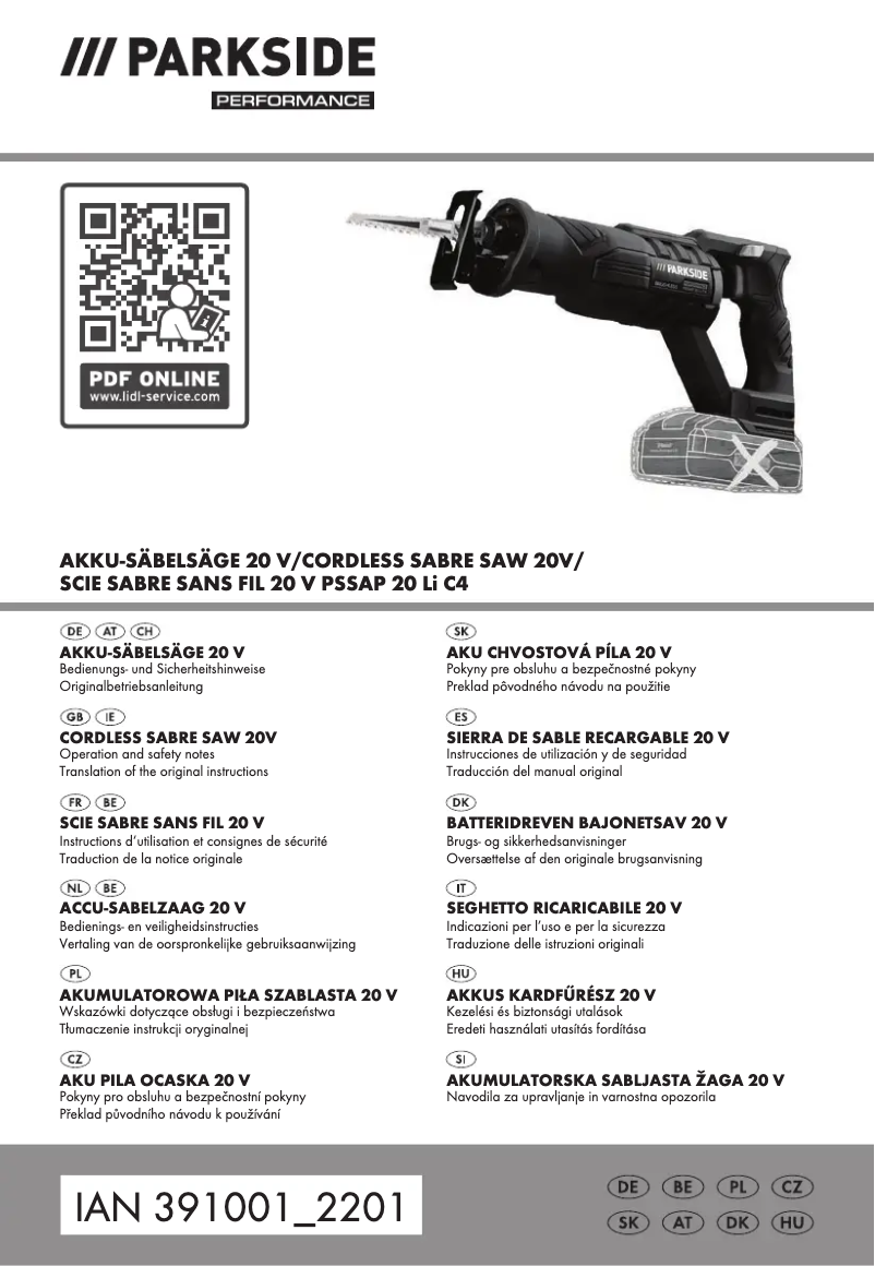 Page n°1 - Manuel utilisateur Parkside PSSAP 20 Li C4