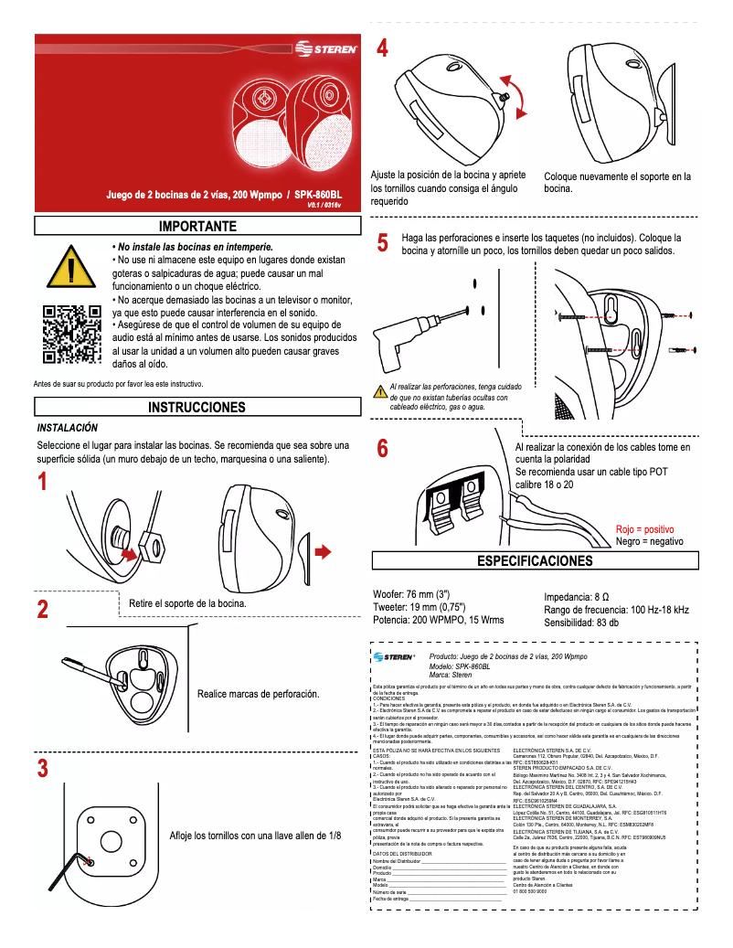 Page 1 of the manual User Manual Steren SPK-860BL