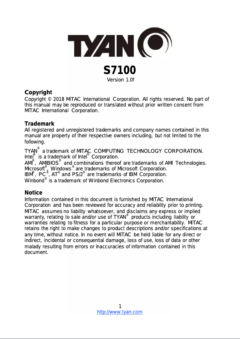 Página 1 del manual Manual de usuario Tyan S7100