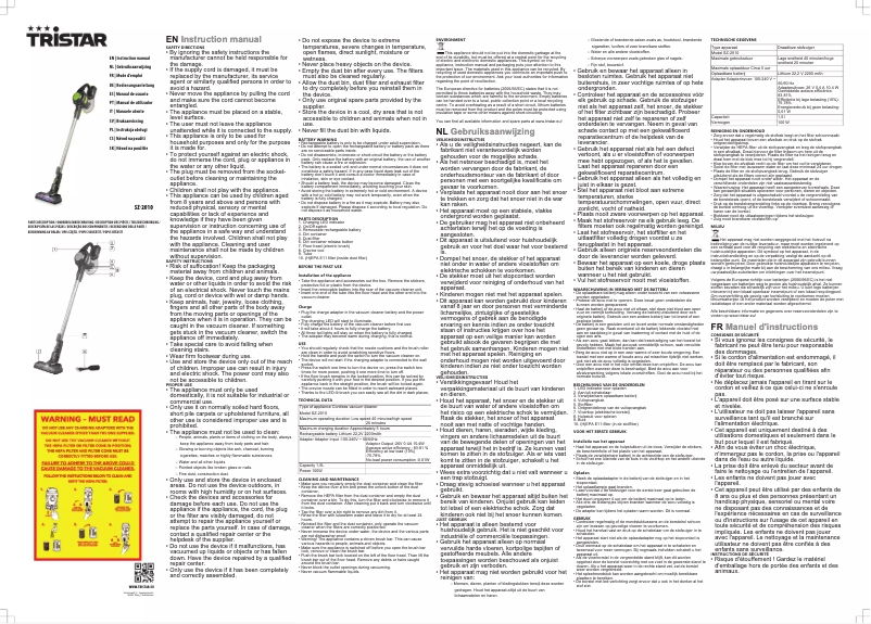 Page 1 de la notice Manuel utilisateur TriStar SZ-2010