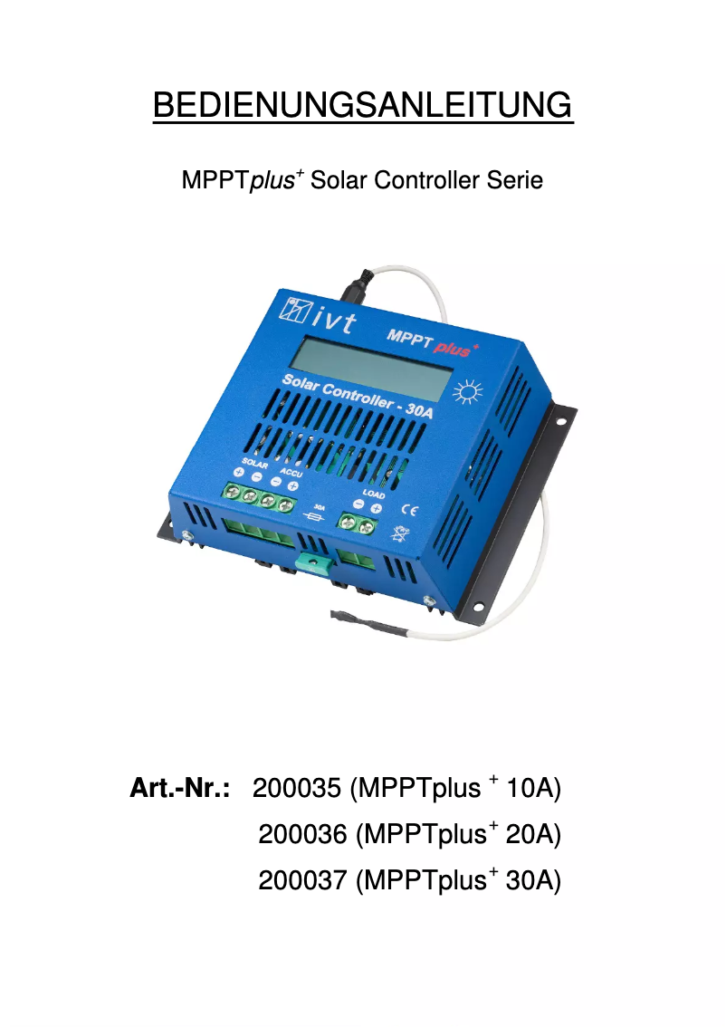 Page n°1 - Manuel utilisateur IVT MPPTplus+ 30A