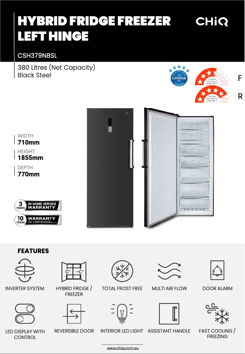 Page 1 de la notice Fiche technique CHiQ CSH379NBSL