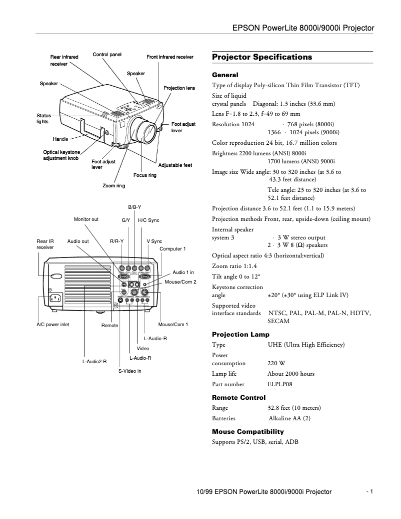 Image de la première page du manuel de l'appareil PowerLite 8000i