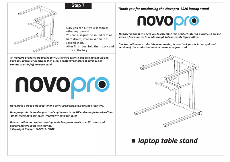 Page n°1 - Manuel utilisateur NovoPro LS20