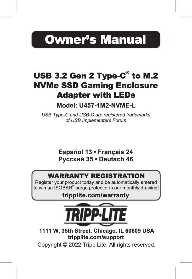 Página 1 del manual Manual de usuario Tripp Lite U457-1M2-NVME-L