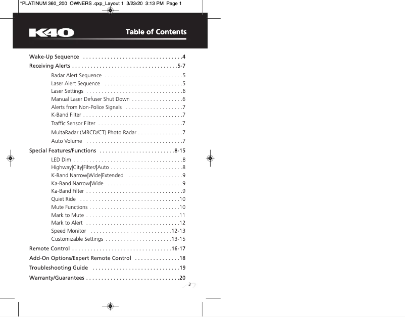 Page 1 de la notice Manuel utilisateur K40 Platinum200 Expert