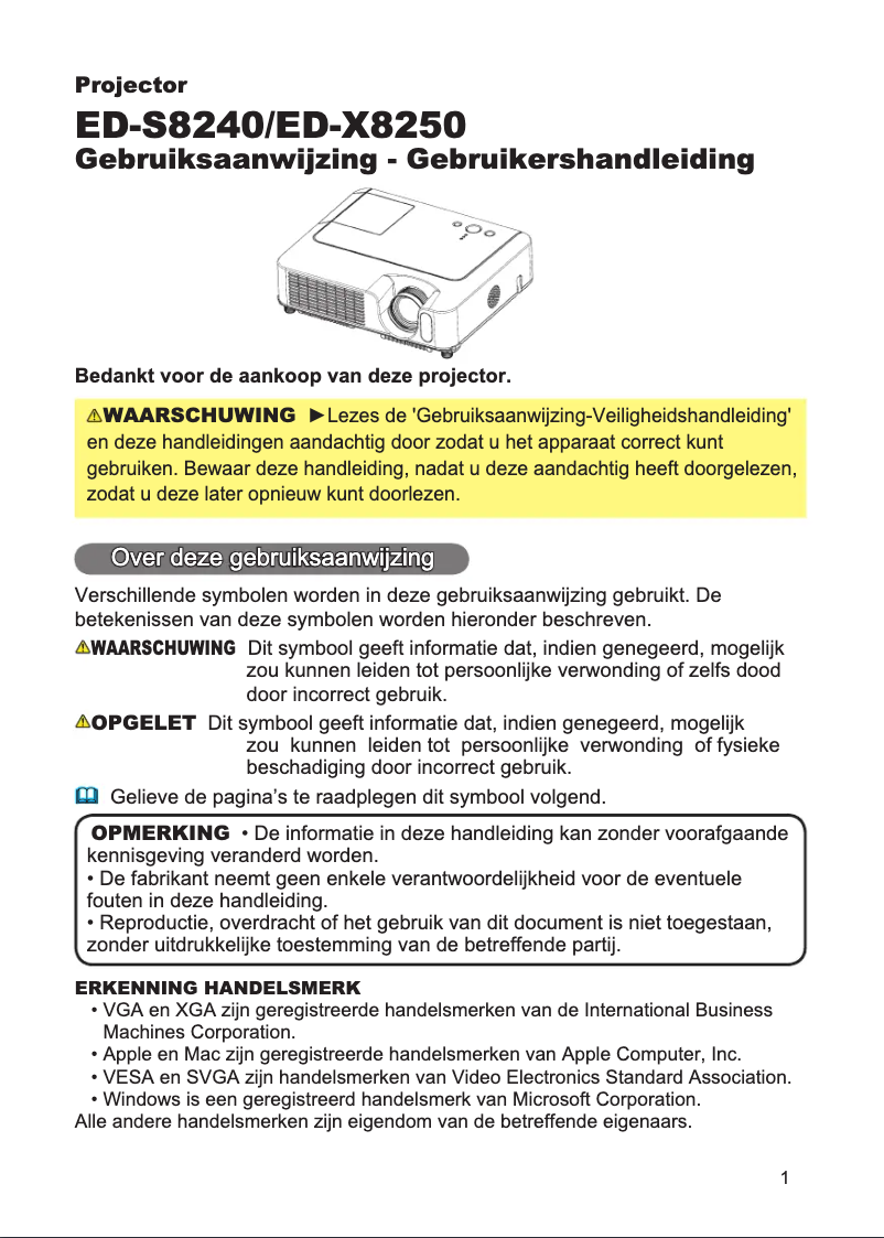 Image de la première page du manuel de l'appareil ED-X8250