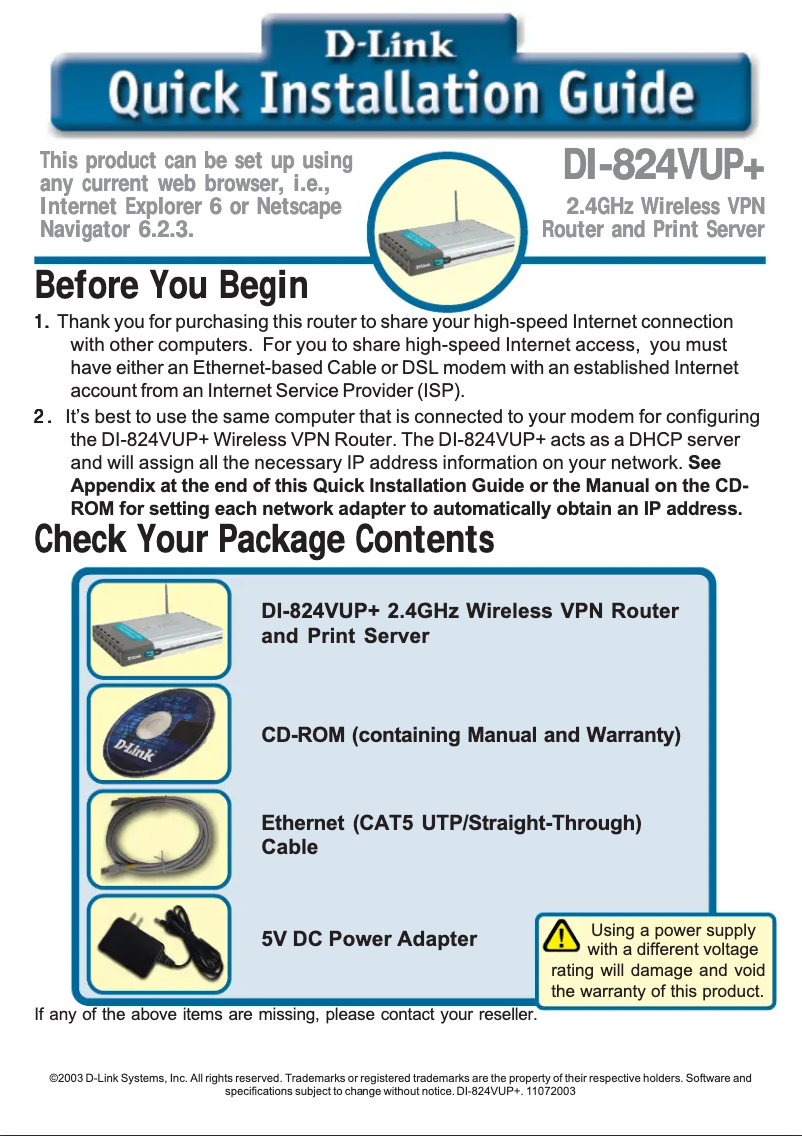 Image de la première page du manuel de l'appareil AirPlus Xtreme G DI-824VUP