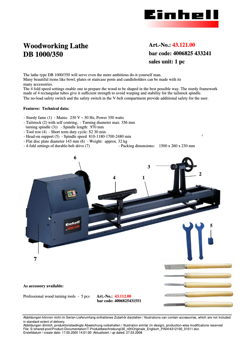 Image de la première page du manuel de l'appareil DB 1000/350