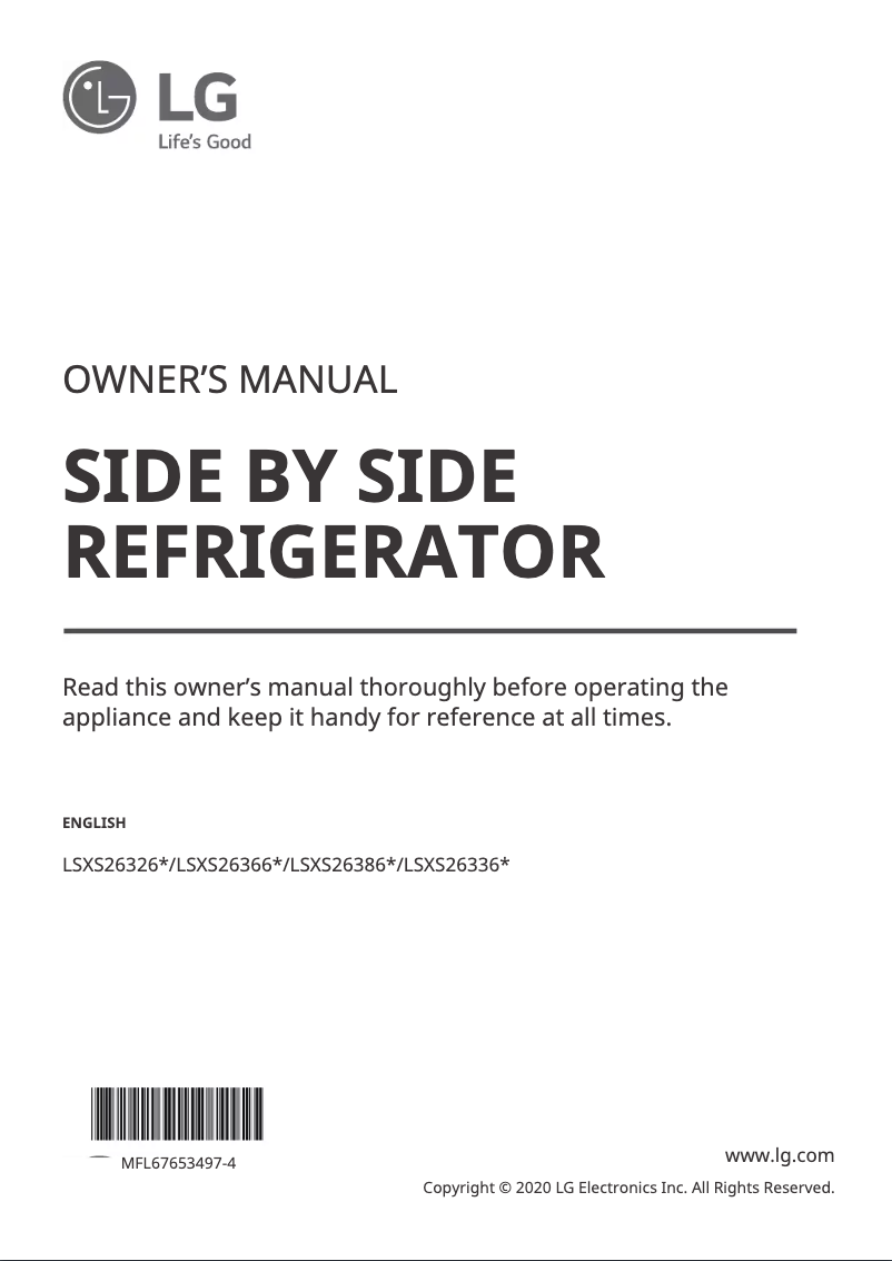 Image de la première page du manuel de l'appareil LSXS26366S