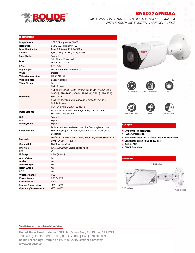 Page 1 de la notice Manuel utilisateur Bolide BN8037AI/NDAA