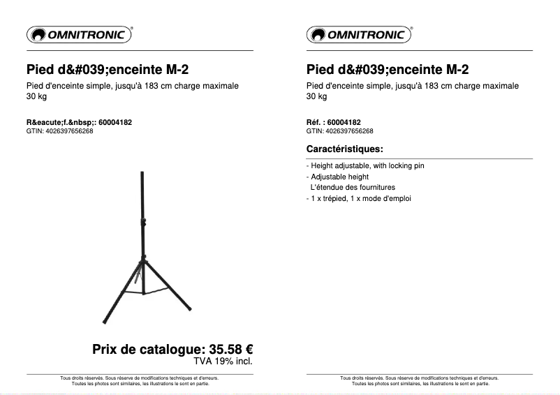 Page n°1 - Fiche technique Omnitronic M-2
