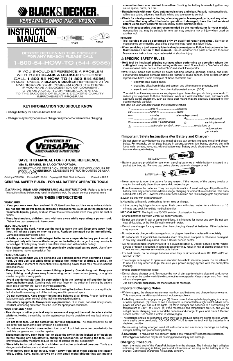 Page 1 de la notice Manuel utilisateur Black & Decker VP3500
