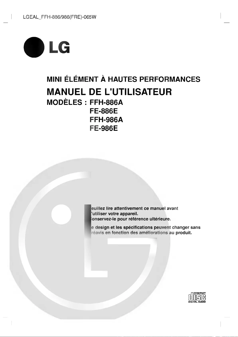 Page 1 de la notice Manuel utilisateur LG FFH-986A
