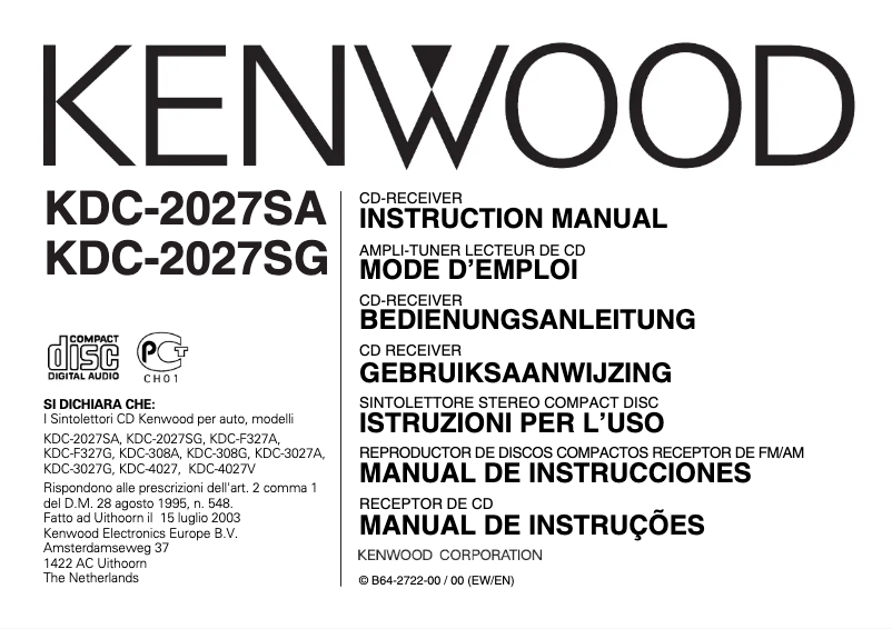 Página 1 del manual Manual de usuario Kenwood KDC-2027SG