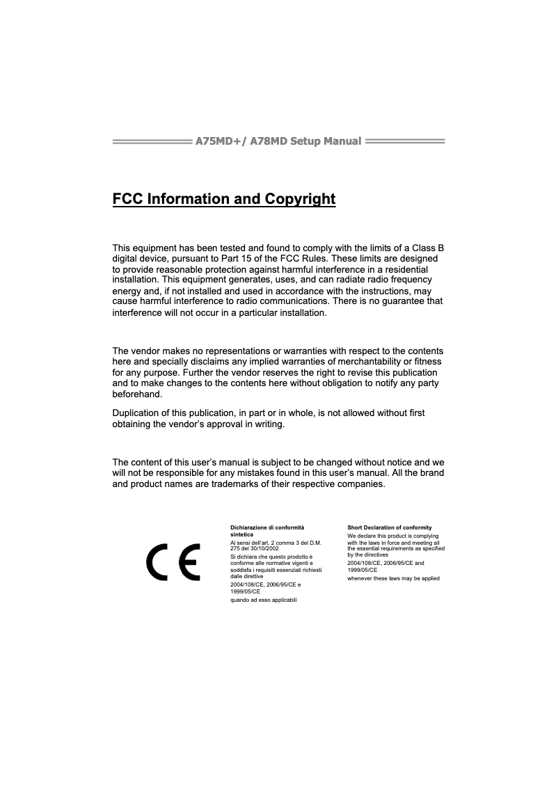 Image de la première page du manuel de l'appareil A78MD 6.0