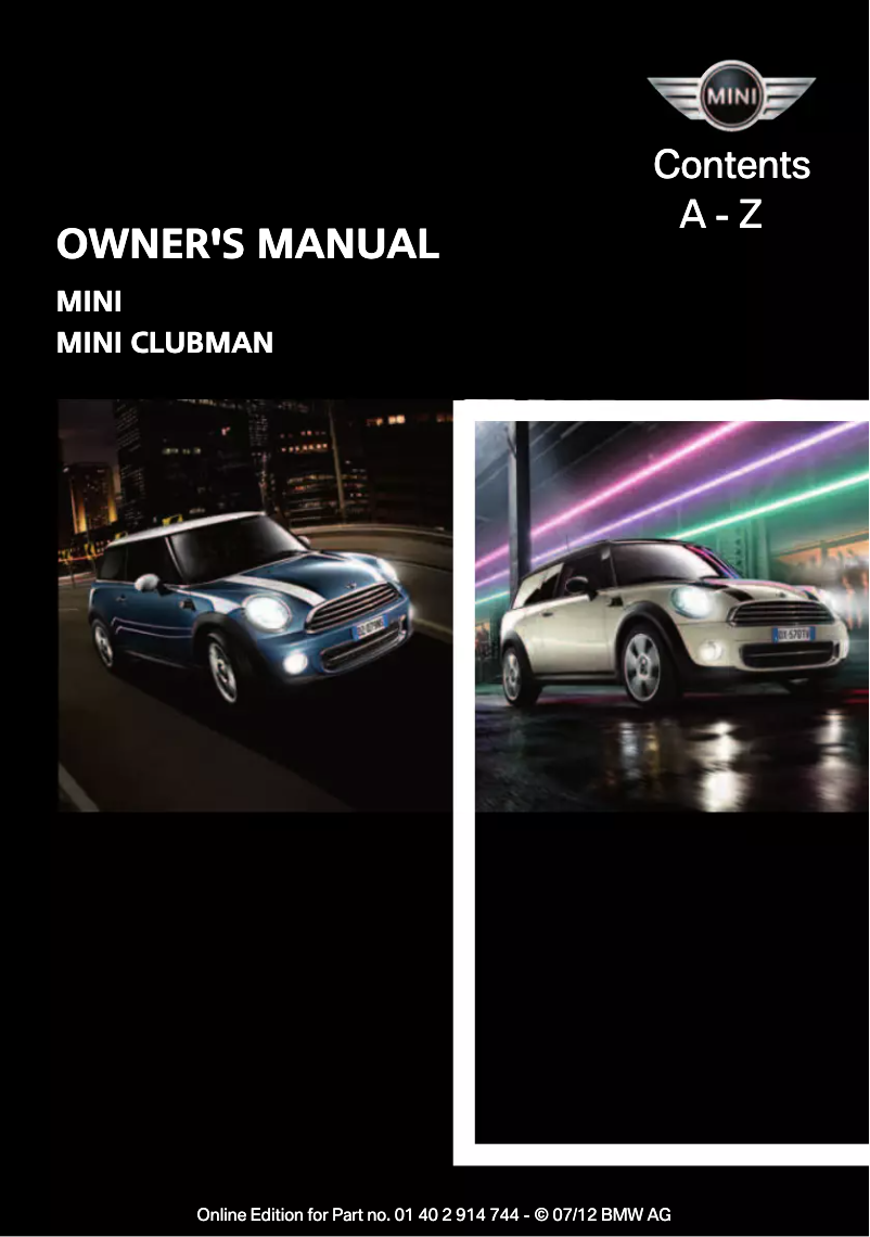 Page 1 de la notice Manuel utilisateur Mini Hardtop (2012)