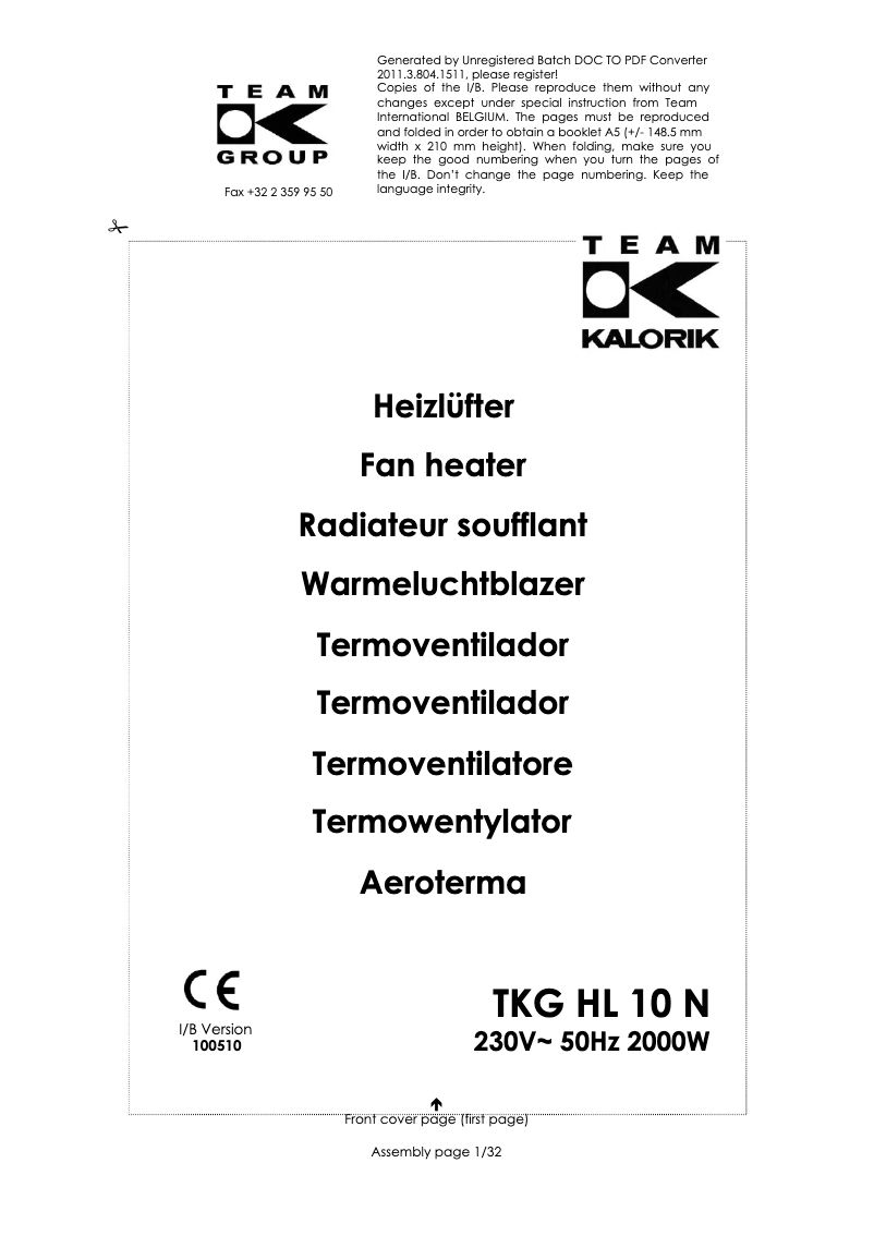 Page n°1 - Manuel utilisateur Kalorik TKG HL 10 N