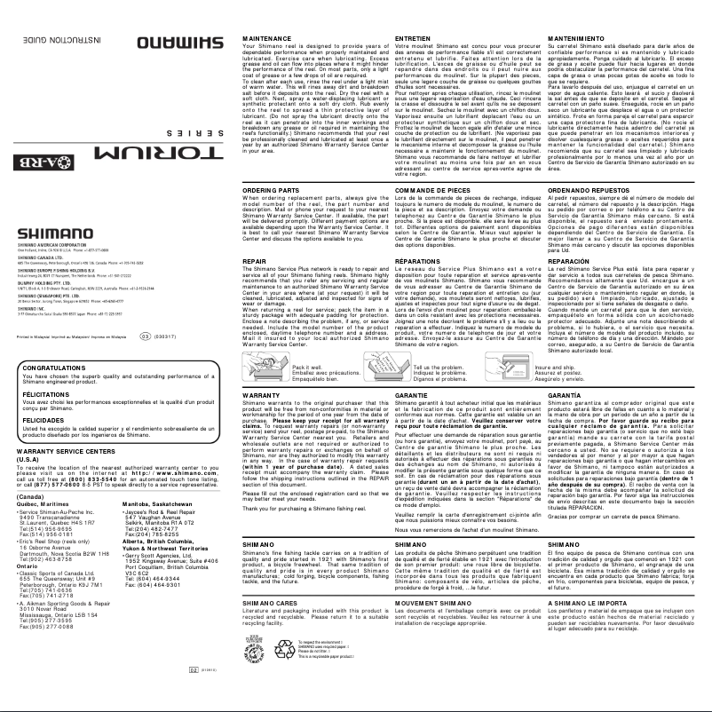 Page n°1 - Manuel utilisateur Shimano Torium 30