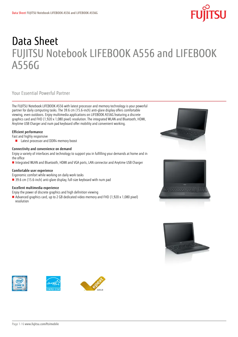 Image de la première page du manuel de l'appareil LIFEBOOK A556G