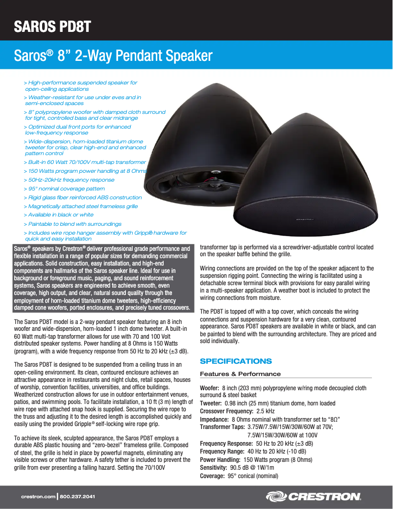 Página 1 del manual Ficha técnica Crestron Saros PD8T-W-T-EACH