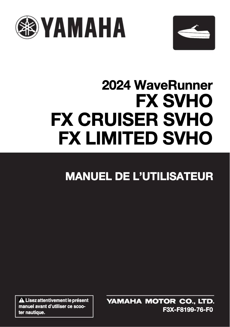 Page n°1 - Manuel utilisateur Yamaha WaveRunner FX Cruiser SVHO (2024)