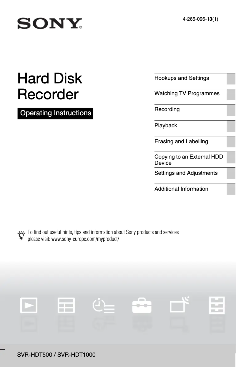 Page n°1 - Manuel utilisateur Sony SVR-HDT1000
