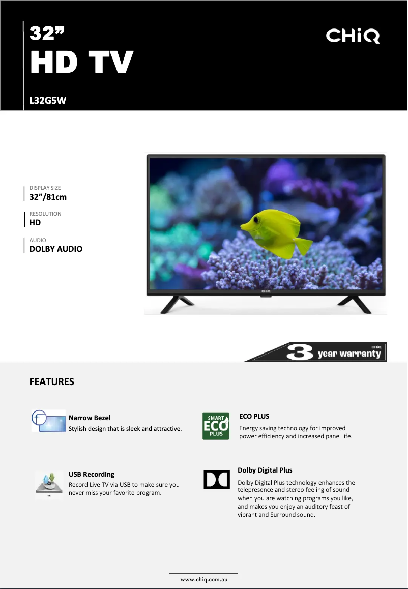 Page n°1 - Manuel utilisateur CHiQ L32G5W