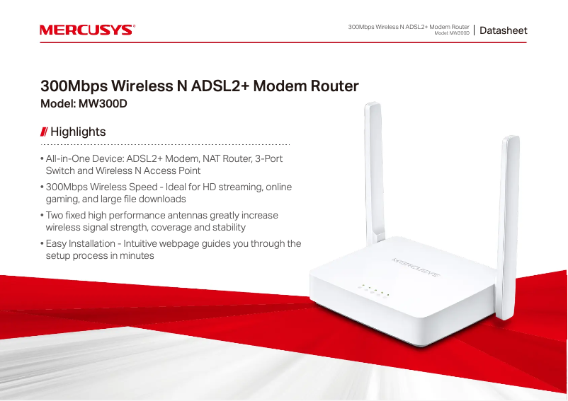 Page 1 de la notice Fiche technique Mercusys MW300D