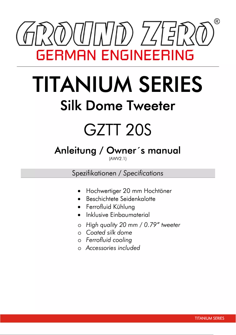 Página 1 del manual Manual de usuario Ground Zero GZTT 20S