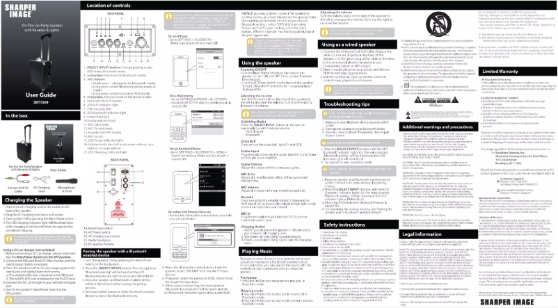 Page n°1 - Manuel utilisateur Sharper Image SBT1009