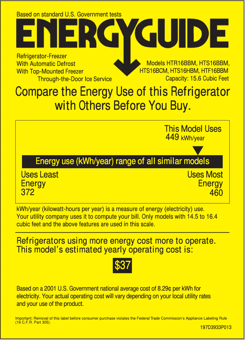 Page 1 de la notice Label énergétique Hotpoint HTS16BBMRWW