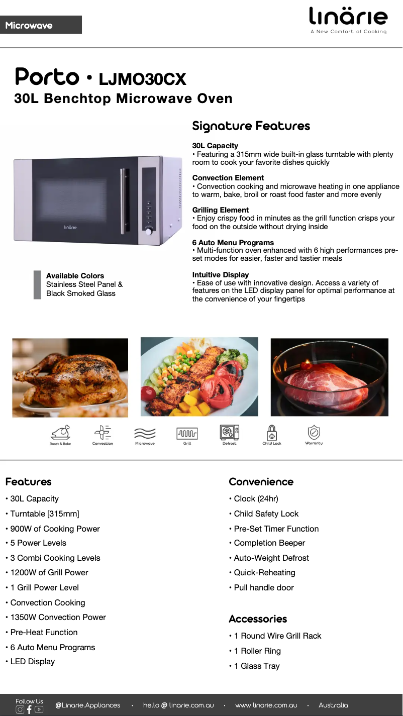 Page 1 de la notice Fiche technique Linarie Porto LJMO30CX