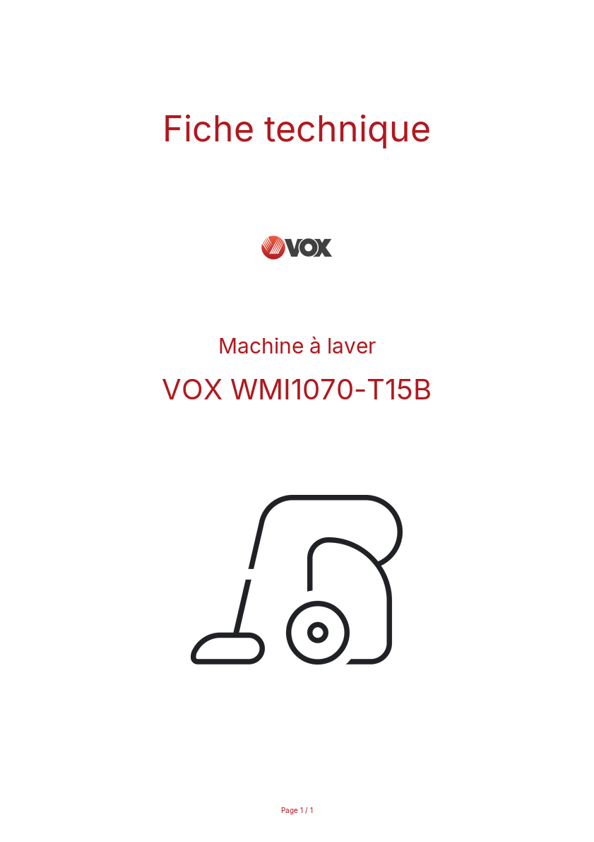 Page n°1 - Fiche technique VOX WMI1070-T15B