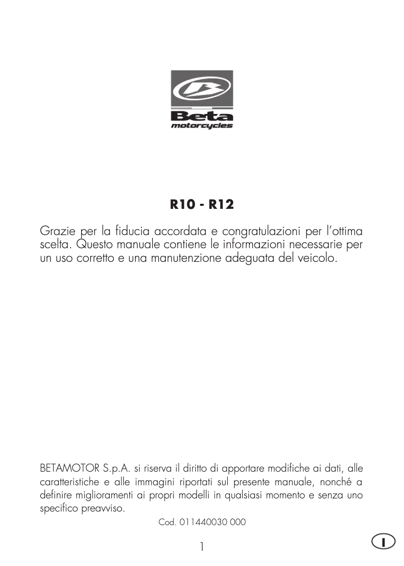 Página 1 del manual Manual de usuario Beta Minicross R12 (2012)