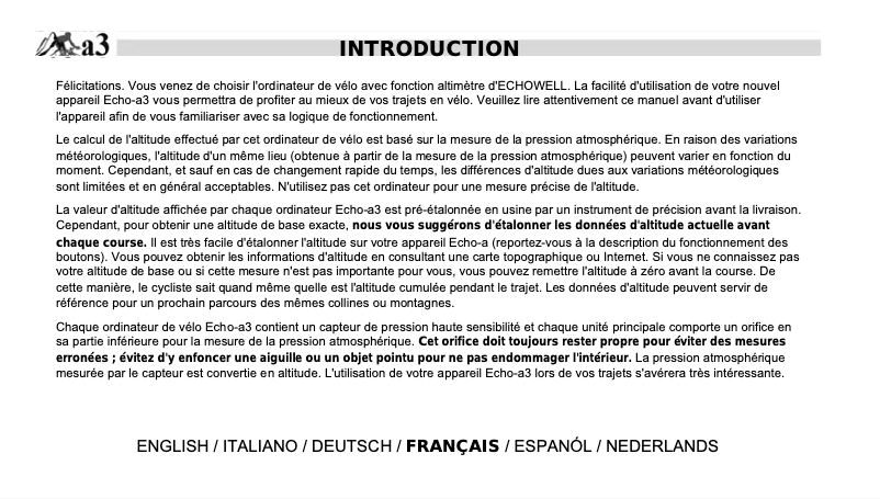 Page 1 de la notice Manuel utilisateur Echowell Echo A3