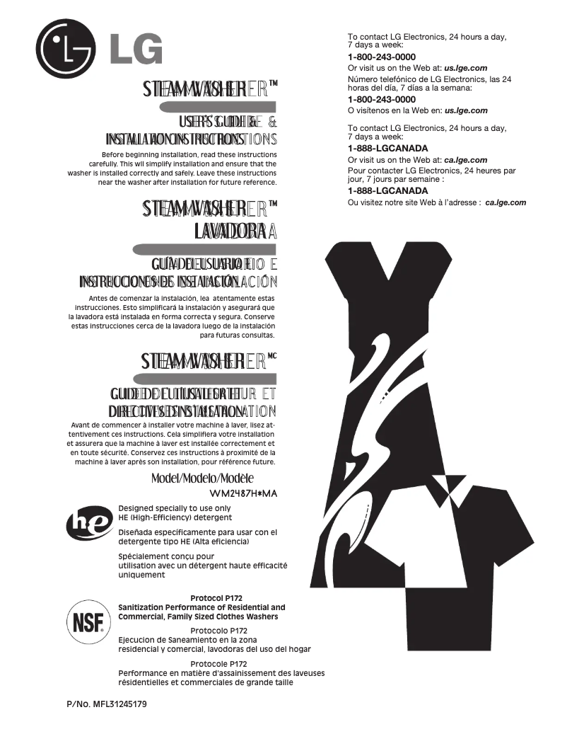 Page 1 de la notice Manuel utilisateur LG WM2487HWMA