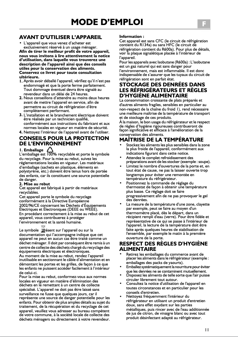 Page 1 de la notice Manuel utilisateur Bauknecht Kra 175 optima