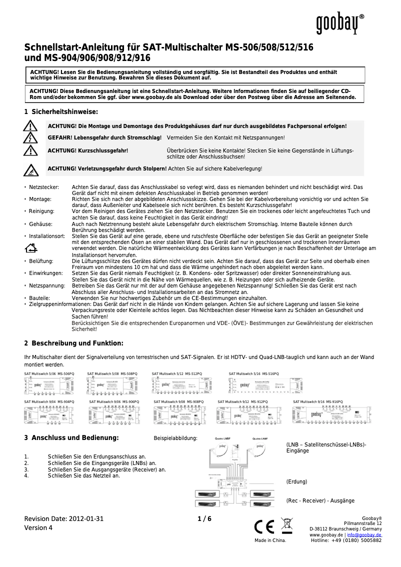Page n°1 - Manuel utilisateur Wentronic SAT Multiswitch 9/16 MS-916PQ