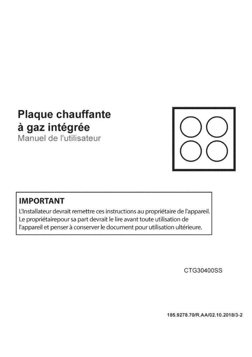 Page 1 de la notice Manuel utilisateur Blomberg CTG30400SS