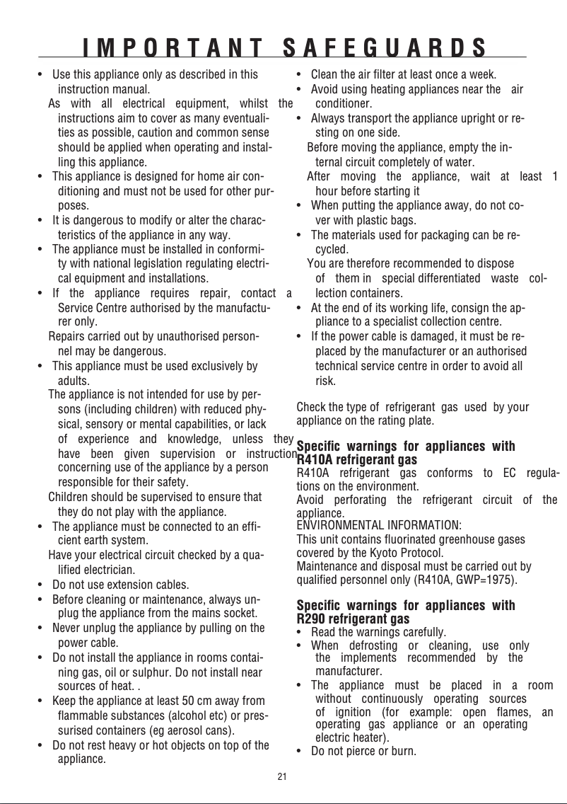 Page 1 de la notice Manuel utilisateur DeLonghi PAC WE17INV