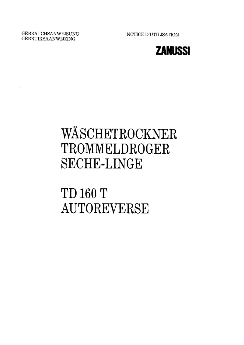 Page 1 de la notice Manuel utilisateur Zanussi TD 160 t