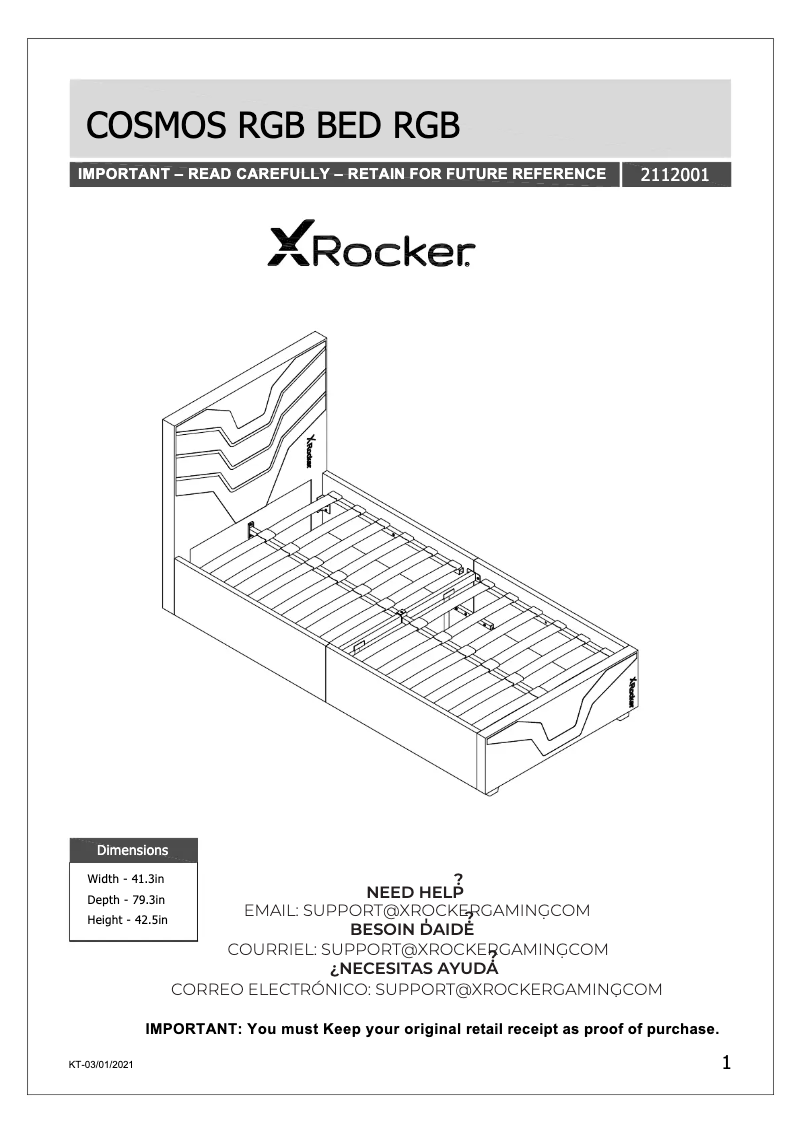 Page 1 de la notice Manuel utilisateur X Rocker Cosmos RGB